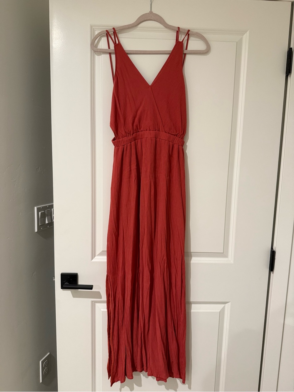 Lulu's Coral Pink V-Neck Maxi Dress with Double Straps